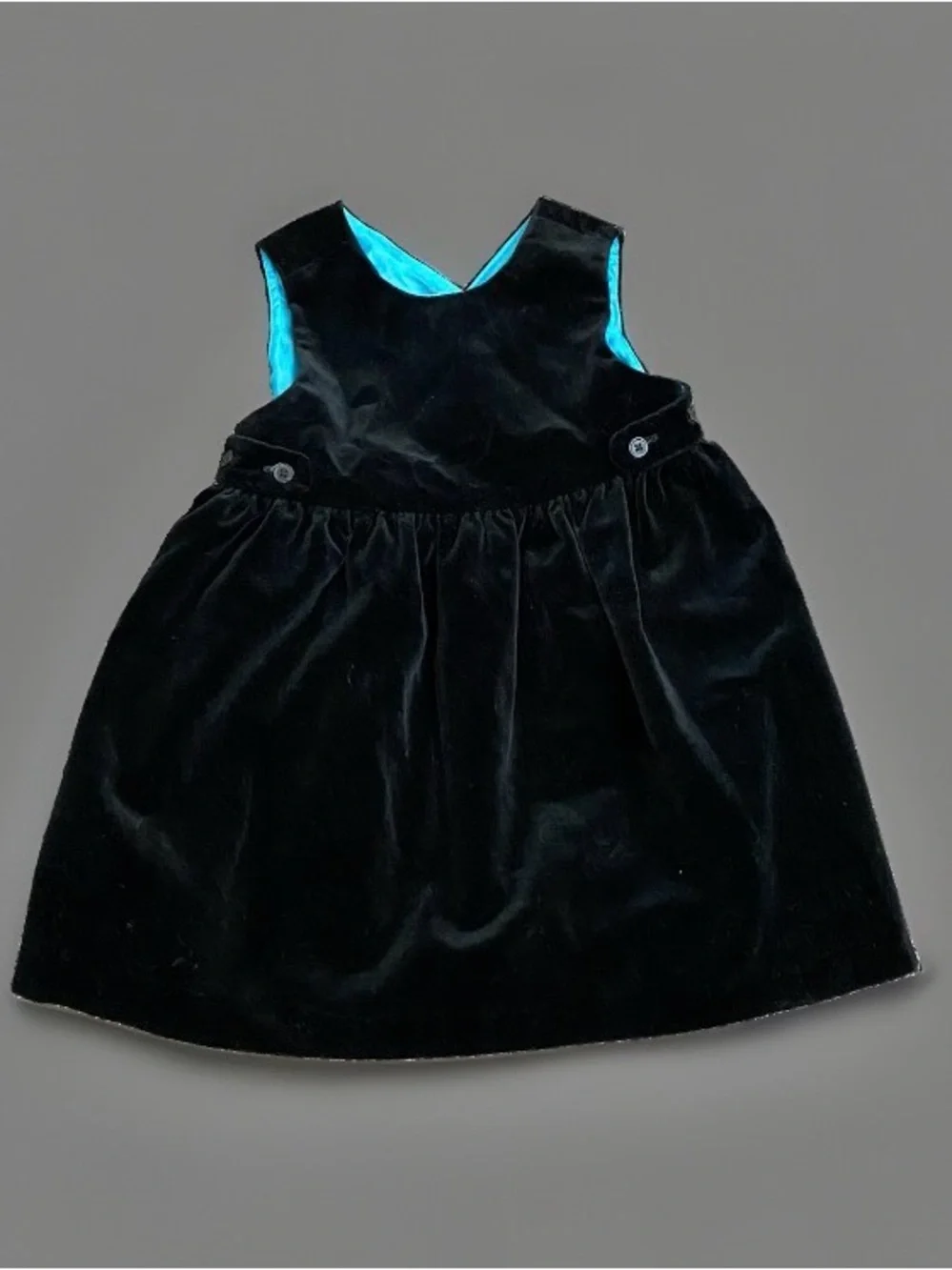 True Vintage Baby Gap Black Velvet Jumper Dress Blue Lining Size 6-12 Months